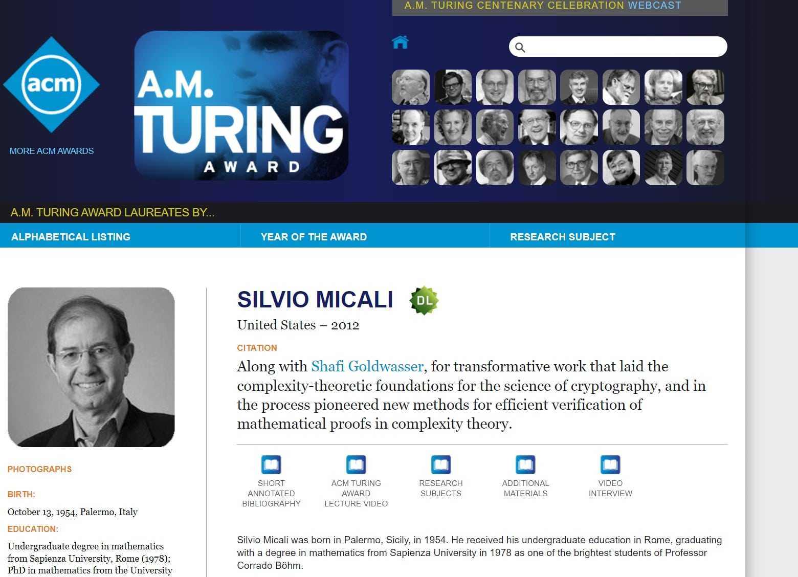 silvio micali turing award