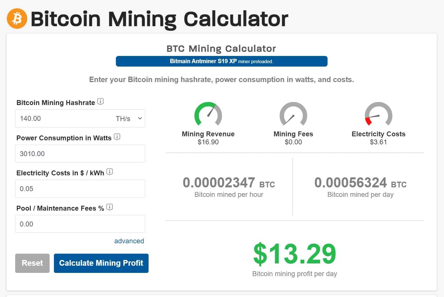 bitcoin mining calculator