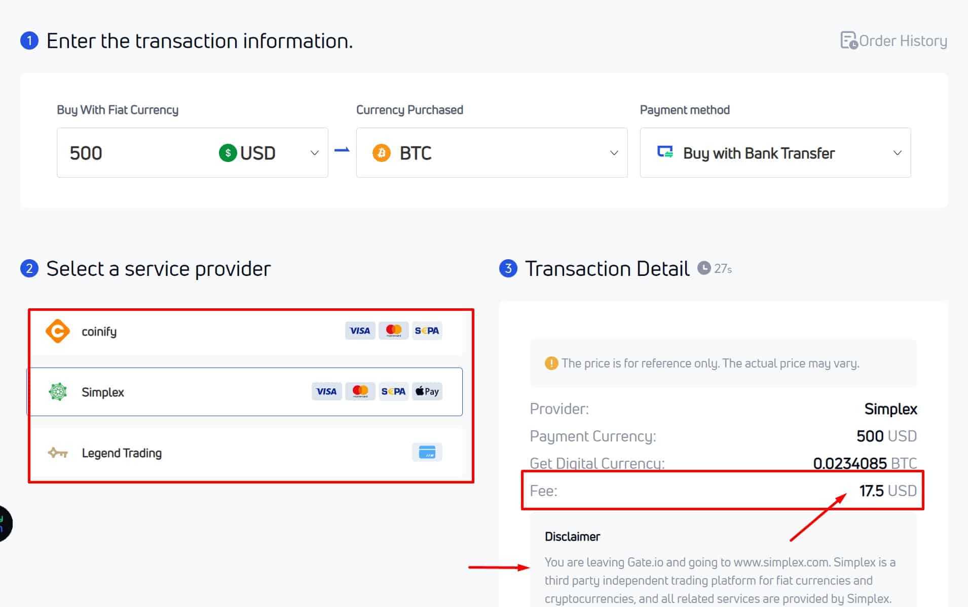 purchase crypto fees