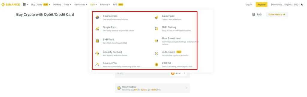 binance earn options