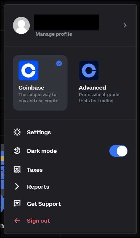 Coinbase Trader interface 